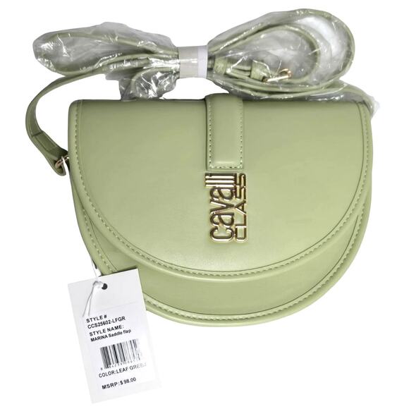 Cavalli Class Marina Saddle Flap Crossbody Bag in Leaf Green NWT - Picture 1 of 3